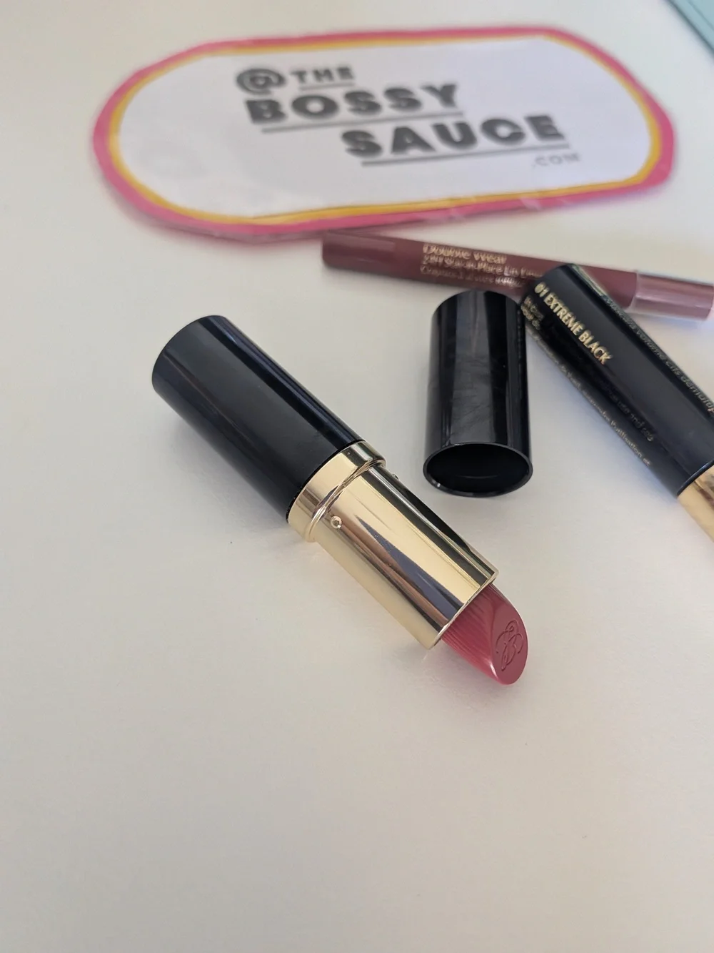 🌸 Estee Lauder Rebellious Rose Lipstick + Mauve Lip Liner + Black Mascara Trio